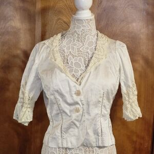 Cream Lace Trim Blazer